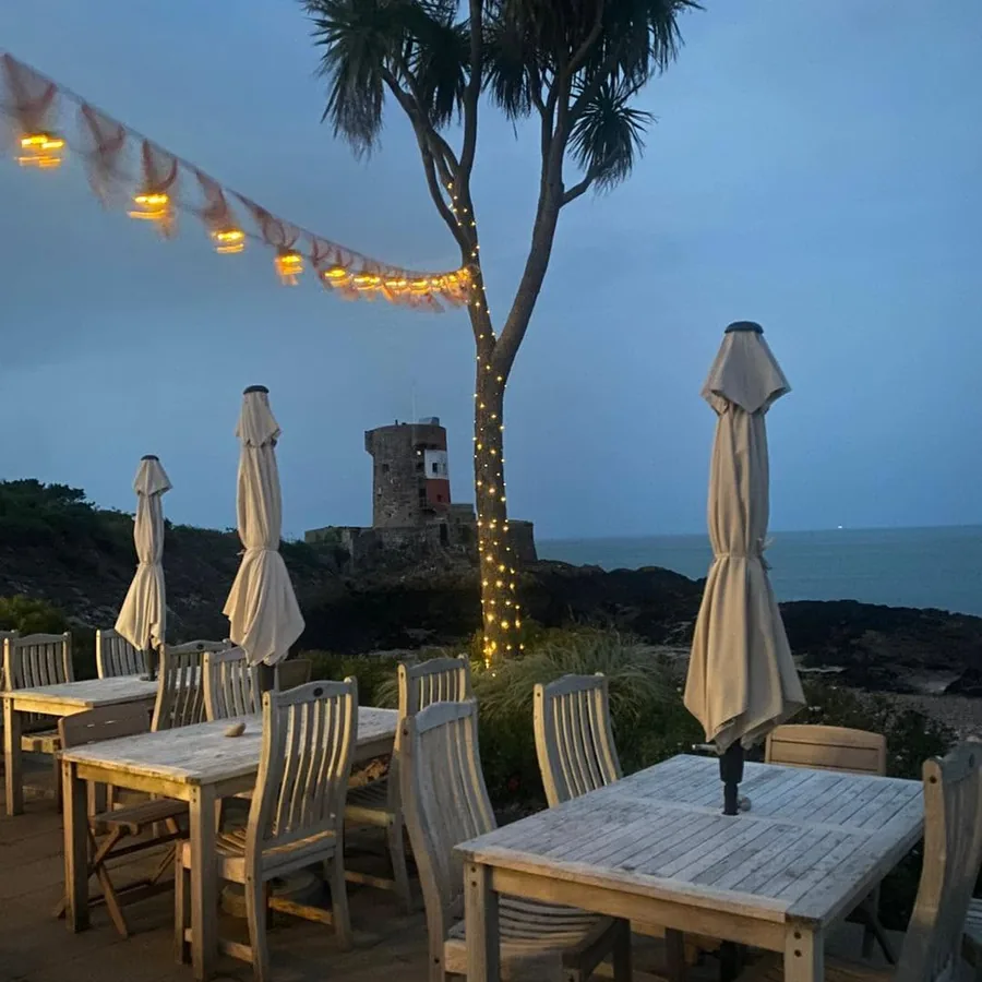 The terrace at Archirondel Bay